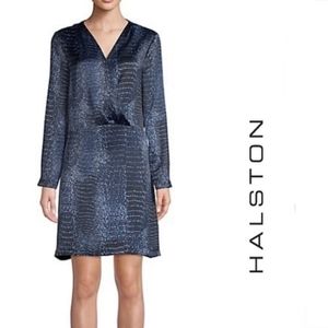 Halston Navy Tonal Snake Skin Pattern Dress